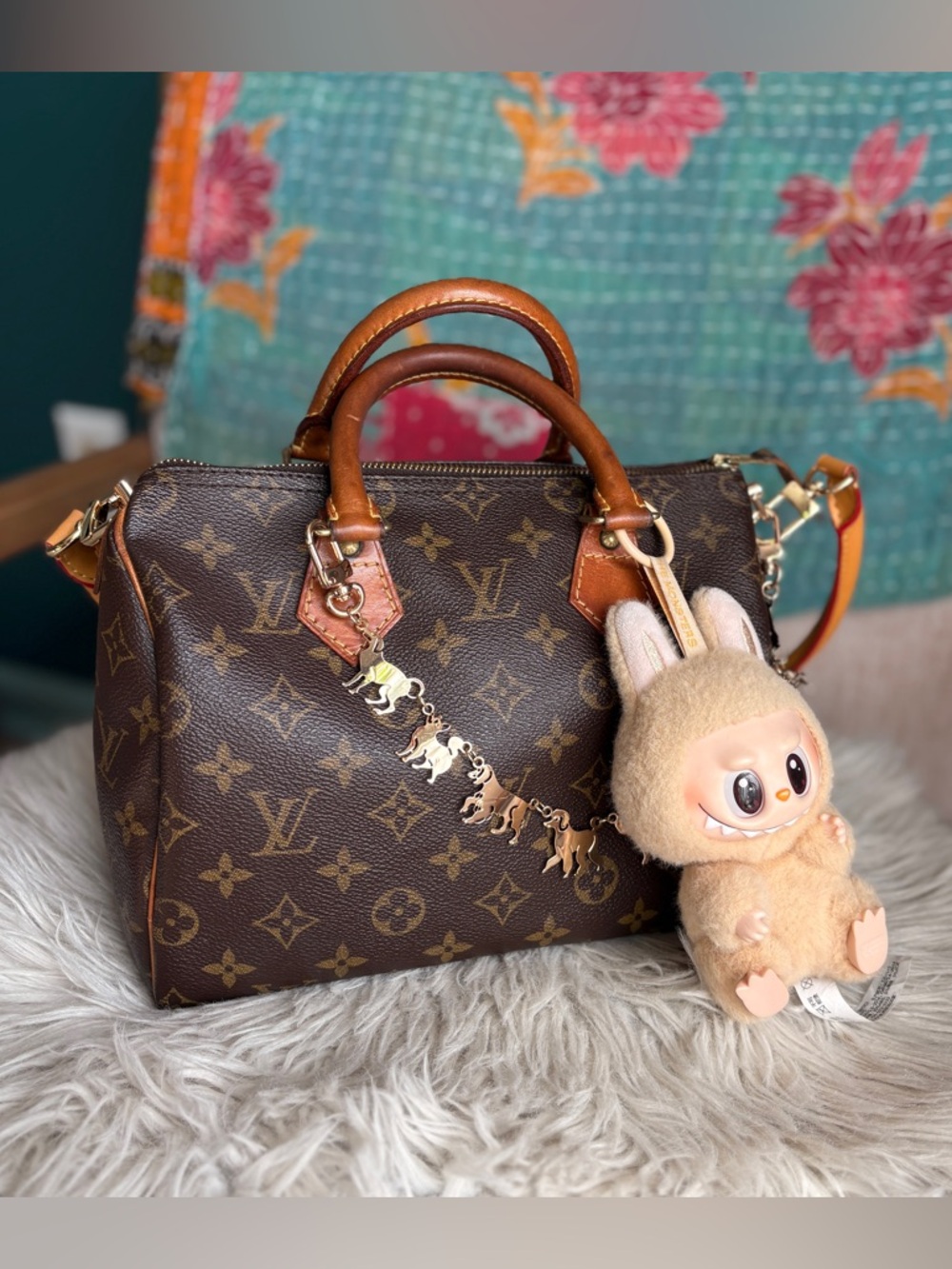 Louis Vuitton Monogram Speedy 25 w/ crossbody LV strap & added shoulder strap